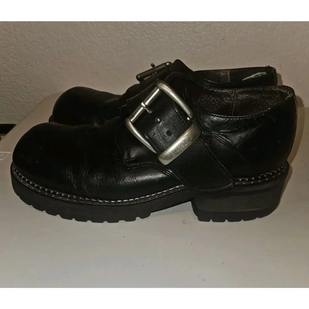 Vintage 90's BED STU Chunky Block Heeled Y2K Buckled Ankle Boots Size 10.5-11